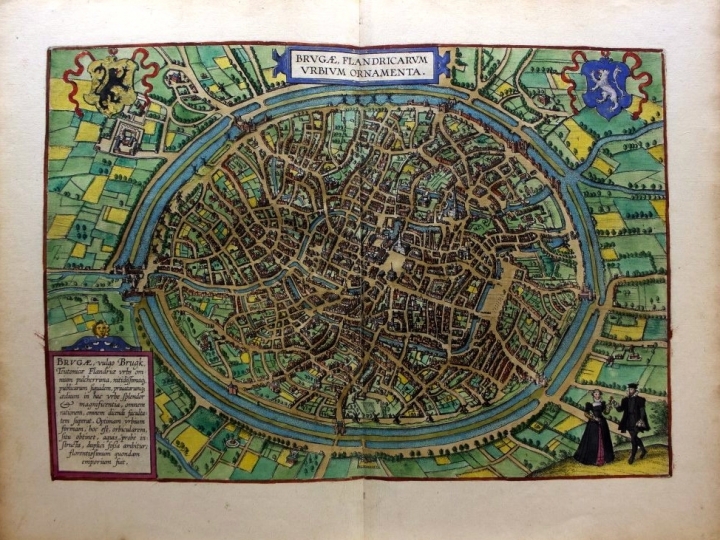 G. Braun & F. Hogenberg: MAP OF BRUGES, 1575