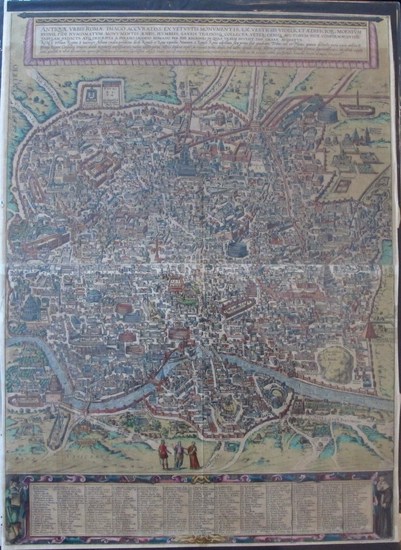 G. Braun & F. Hogenberg: MAP OF ROME - Antiquae Urbis Romae imago Accuratissima, Year 1580