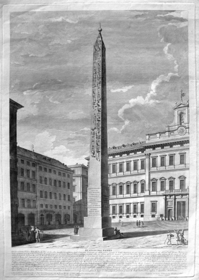 Barbazza, Francesco: The Egyptian Obelisk at Piazza Montecitorio in Roma. Year 1789