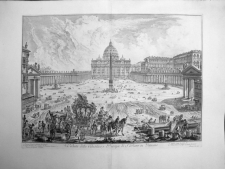Piranesi, Giovanni: ST. PETER'S, WITH FORECOURT AND COLONNADES. FOUNTAIN IN FOREGROUND, Year 1748