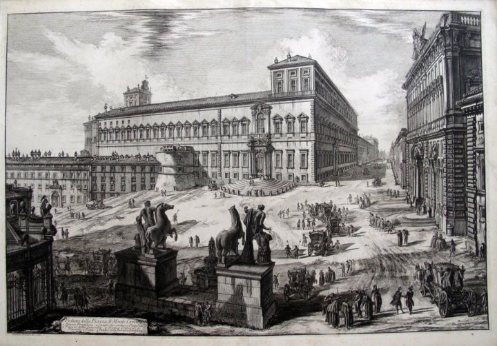 Piranesi, Giovanni: THE PIAZZA DEL QUIRINALE WITH THE STATUES OF THE HORSE-TAMERS SEEN FROM THE BACK, Year 1773