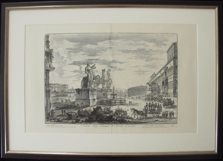 Piranesi, Giovanni: PIAZZA DEL QUIRINALE, WITH THE STATUES OF THE HORSES IN SIDE VIEW, Year 1750.