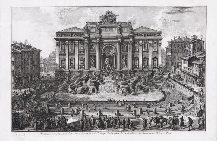 Piranesi, Giovanni: FRONT VIEW OF THE FONTANA DI TREVI, Year 1773.