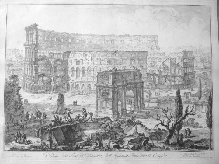 Piranesi, Giovanni: THE ARCH OF CONSTANTINE AND THE COLOSSEUM, Year 1760.