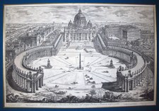 Piranesi, Giovanni: BIRD'S-EYE VIEW OF ST. PETER'S, WITH FORECOURT AND COLONNADES, Year 1775.
