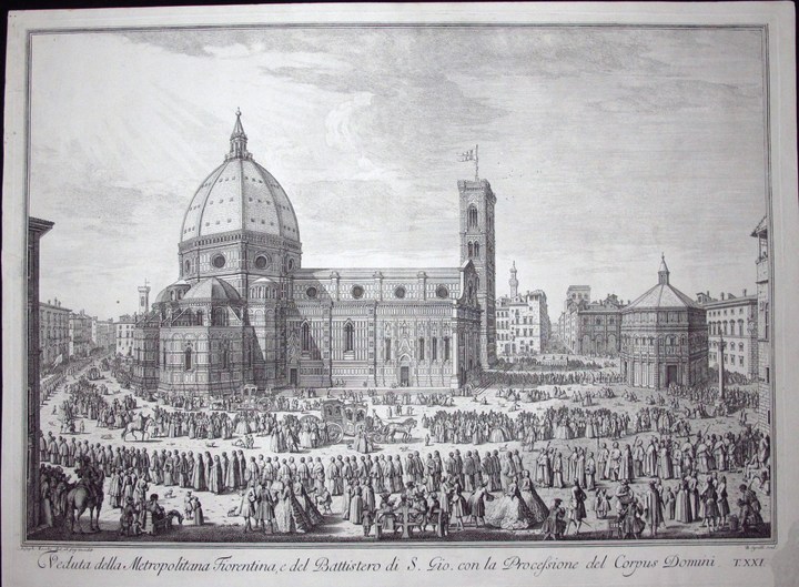 Zocchi, Giuseppe: View of the Duomo in Florence with the procession of the Corpus Domini, Year 1754